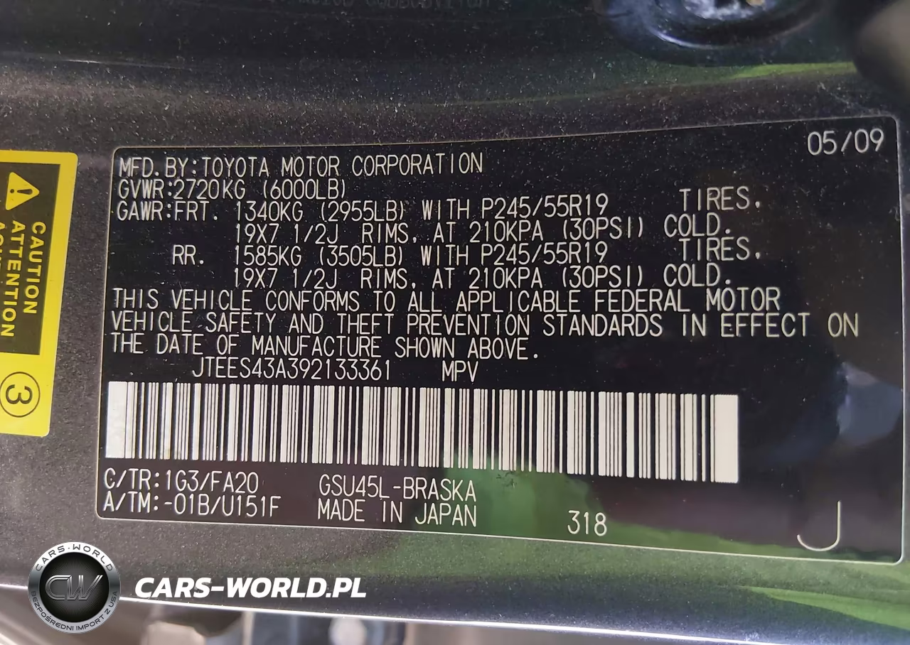 2009 Toyota Highlander Sport VIN:JTEES43A392133361 - 9