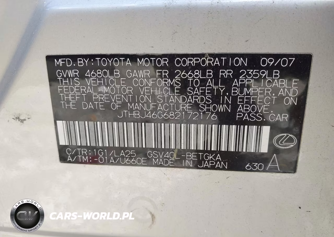 2008 Lexus Es 350 VIN:JTHBJ46G682172176 - 9