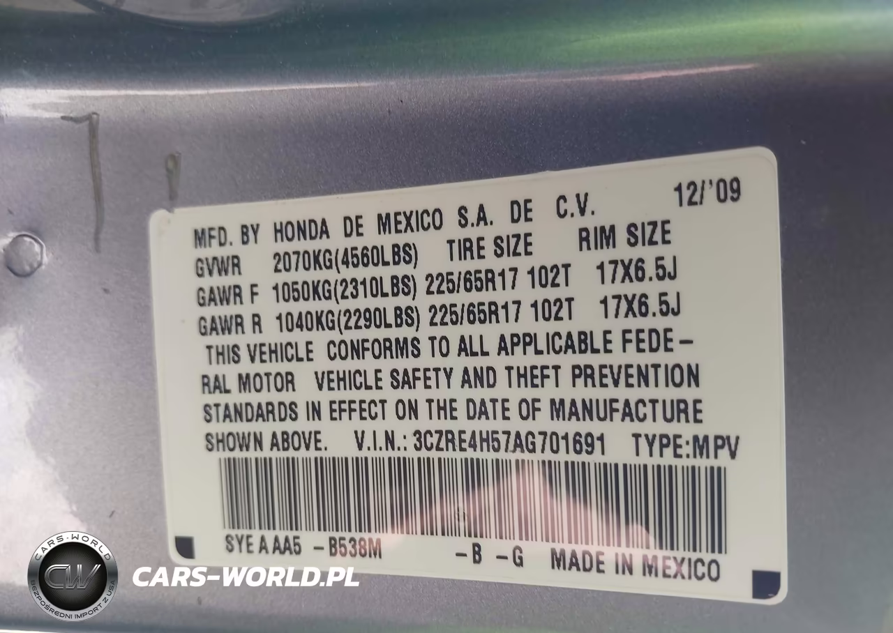 2010 Honda Cr-V Ex VIN:3CZRE4H57AG701691 - 9