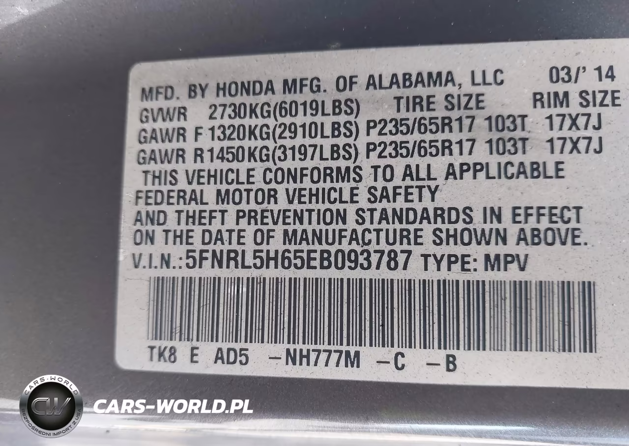 2014 Honda Odyssey Ex-L VIN:5FNRL5H65EB093787 - 9