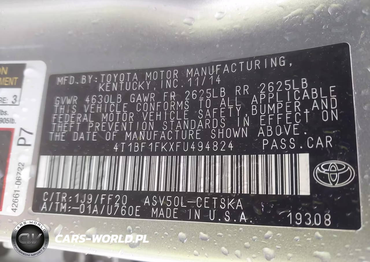 2015 Toyota Camry Se VIN:4T1BF1FKXFU494824 - 9