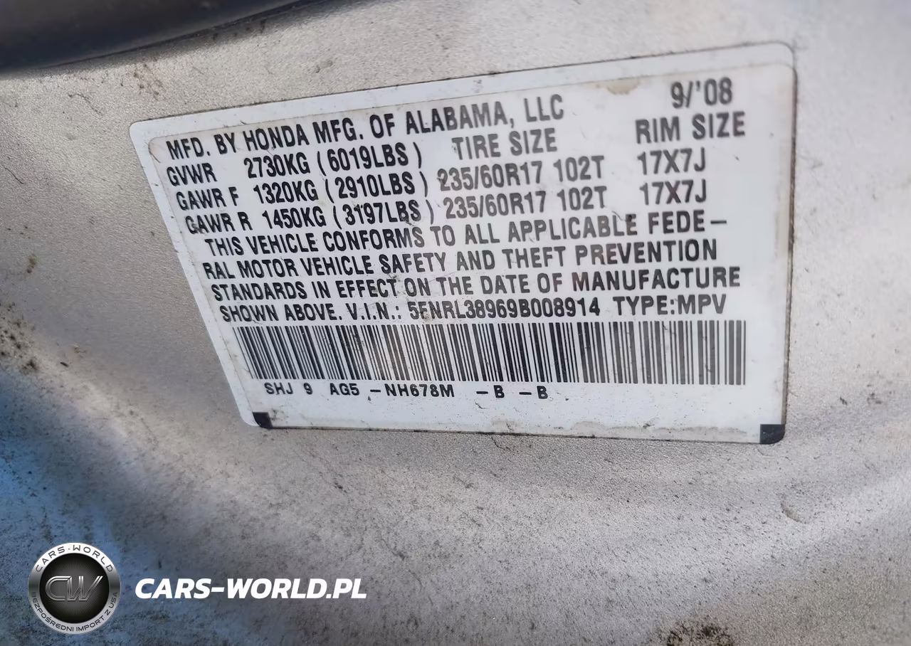 2009 Honda Odyssey Touring VIN:5FNRL38969B008914 - 9