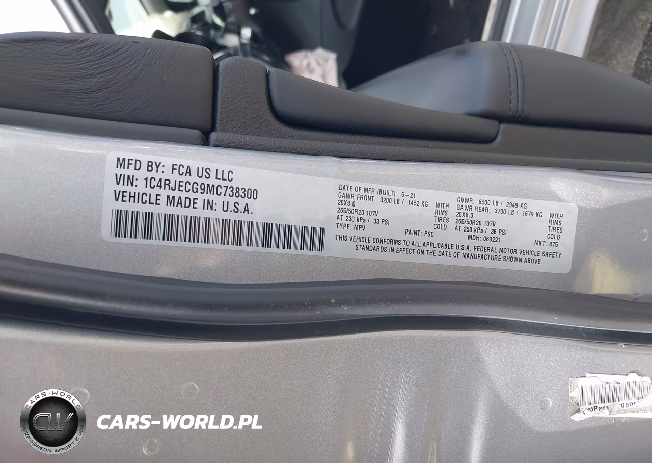2021 Jeep Grand Cherokee High Altitude 4X2 VIN:1C4RJECG9MC738300 - 9