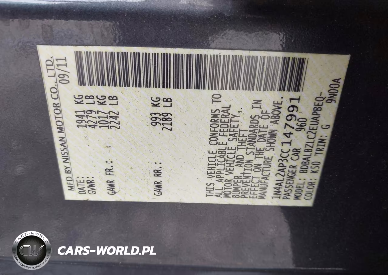 2012 Nissan Altima 2.5 S VIN:1N4AL2AP3CC147991 - 9