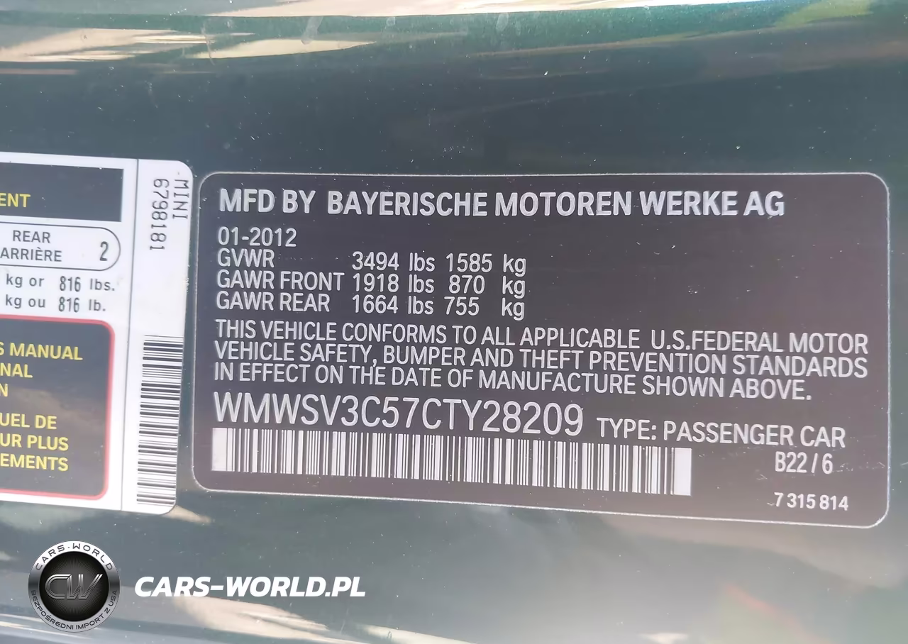 2012 Mini Cooper S VIN:WMWSV3C57CTY28209 - 9