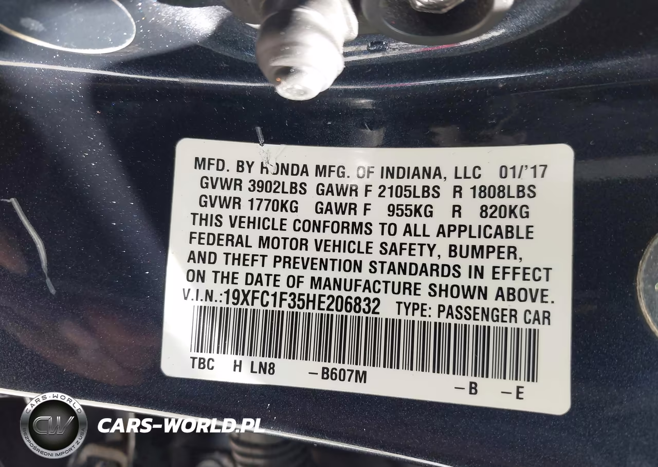 2017 Honda Civic Ex-T VIN:19XFC1F35HE206832 - 9