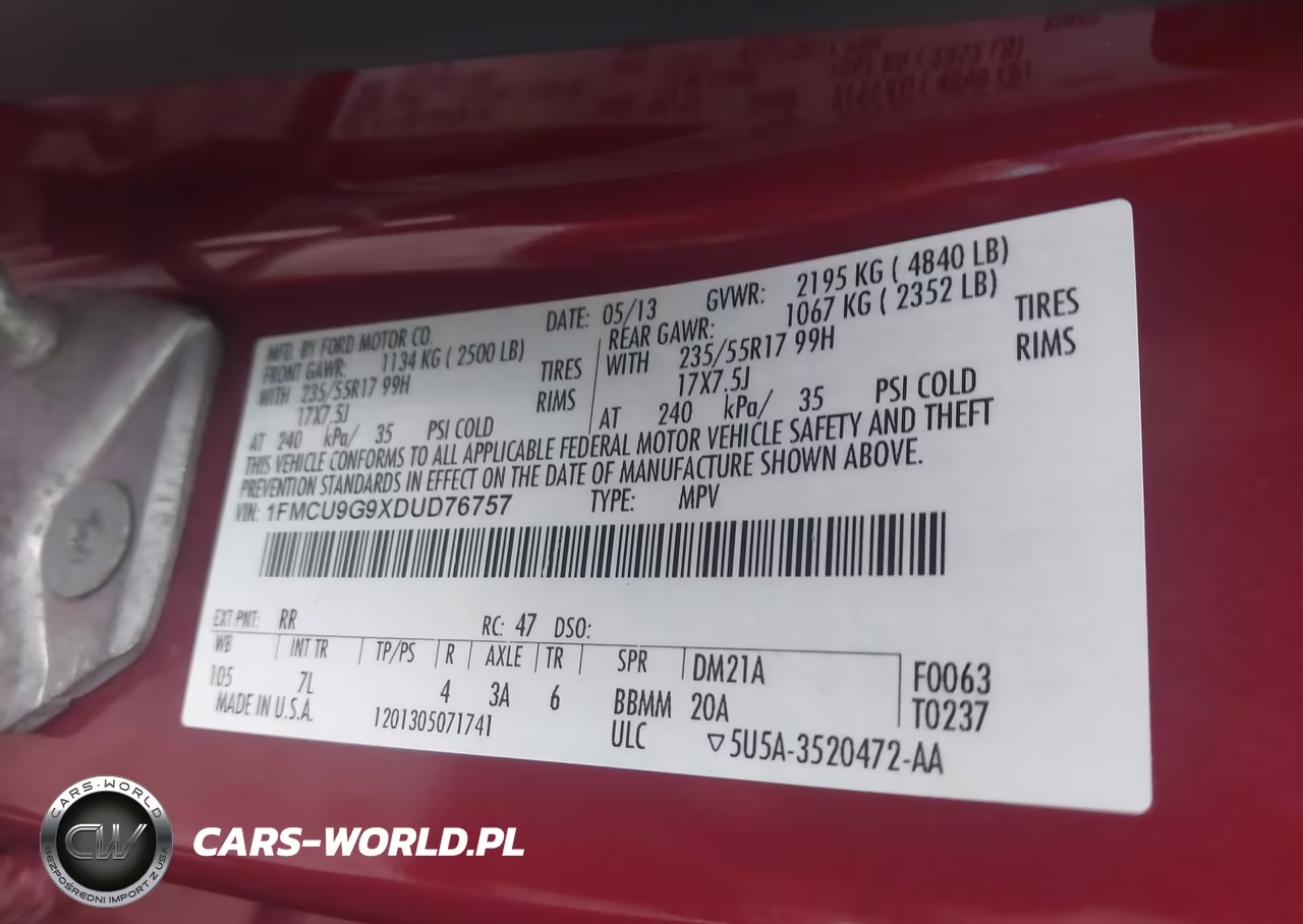 2013 Ford Escape Se VIN:1FMCU9G9XDUD76757 - 9