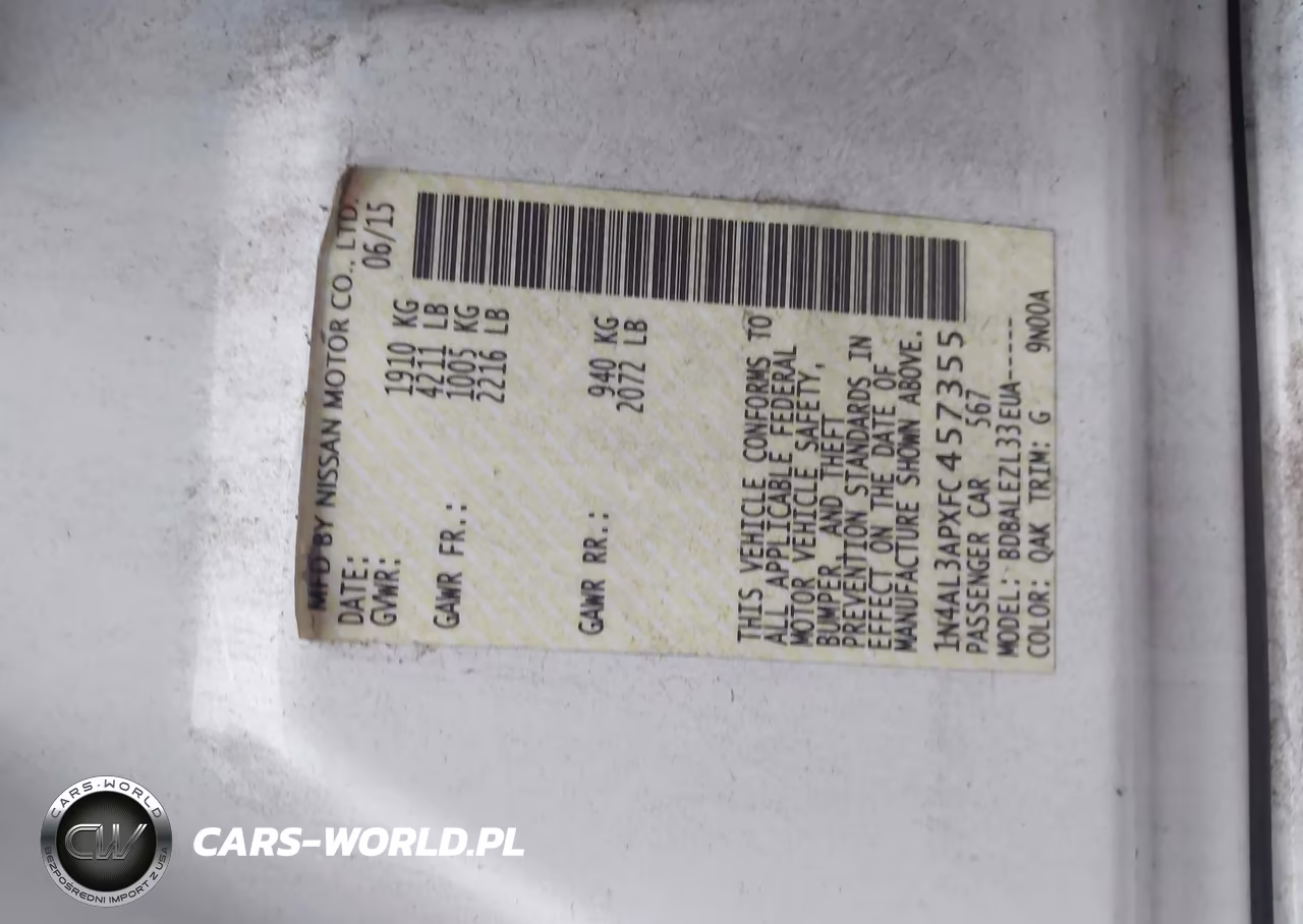 2015 Nissan Altima 2.5-2.5 S-2.5 Sl-2.5 Sv VIN:1N4AL3APXFC457355 - 9
