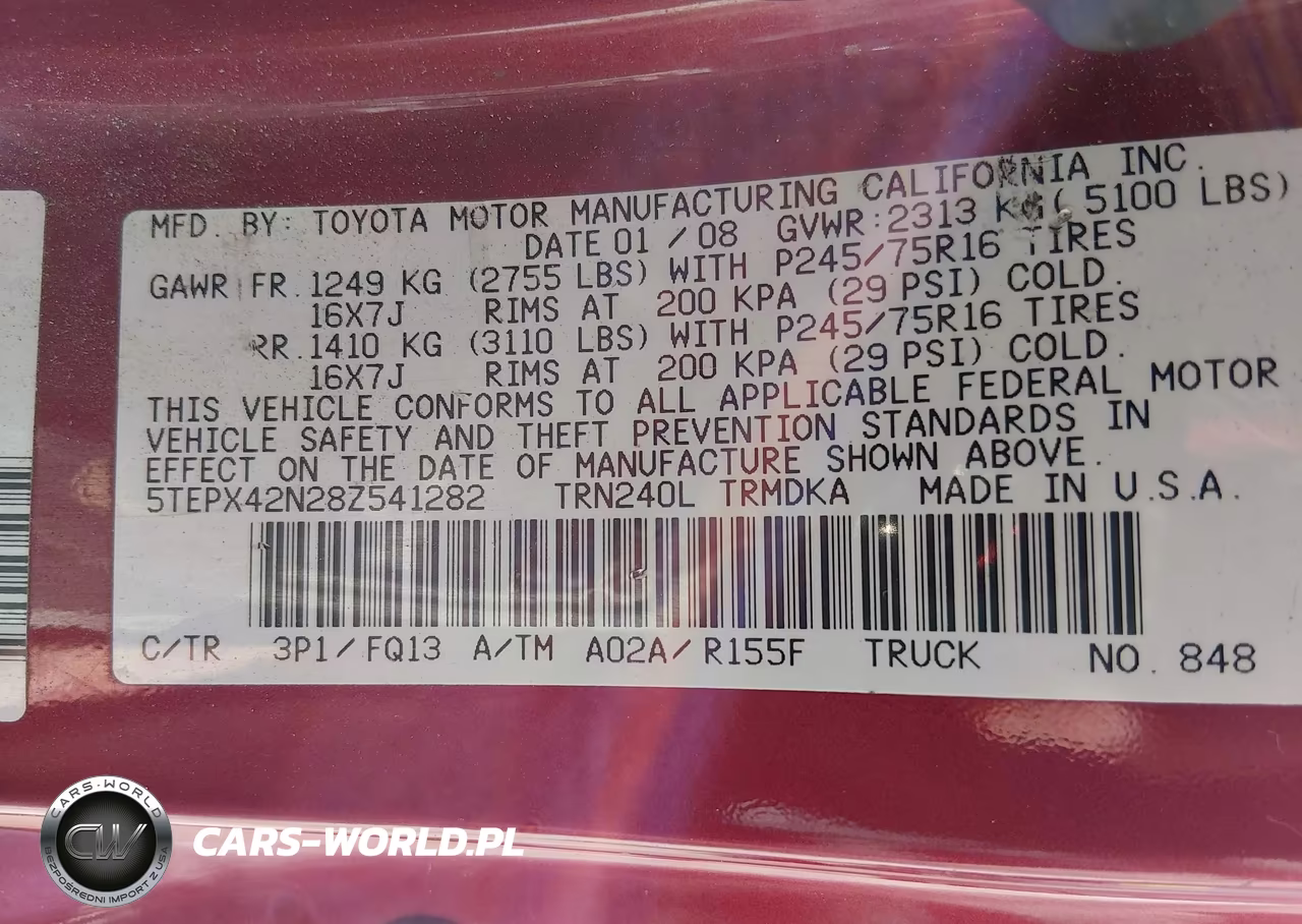 2008 Toyota Tacoma VIN:5TEPX42N28Z541282 - 9