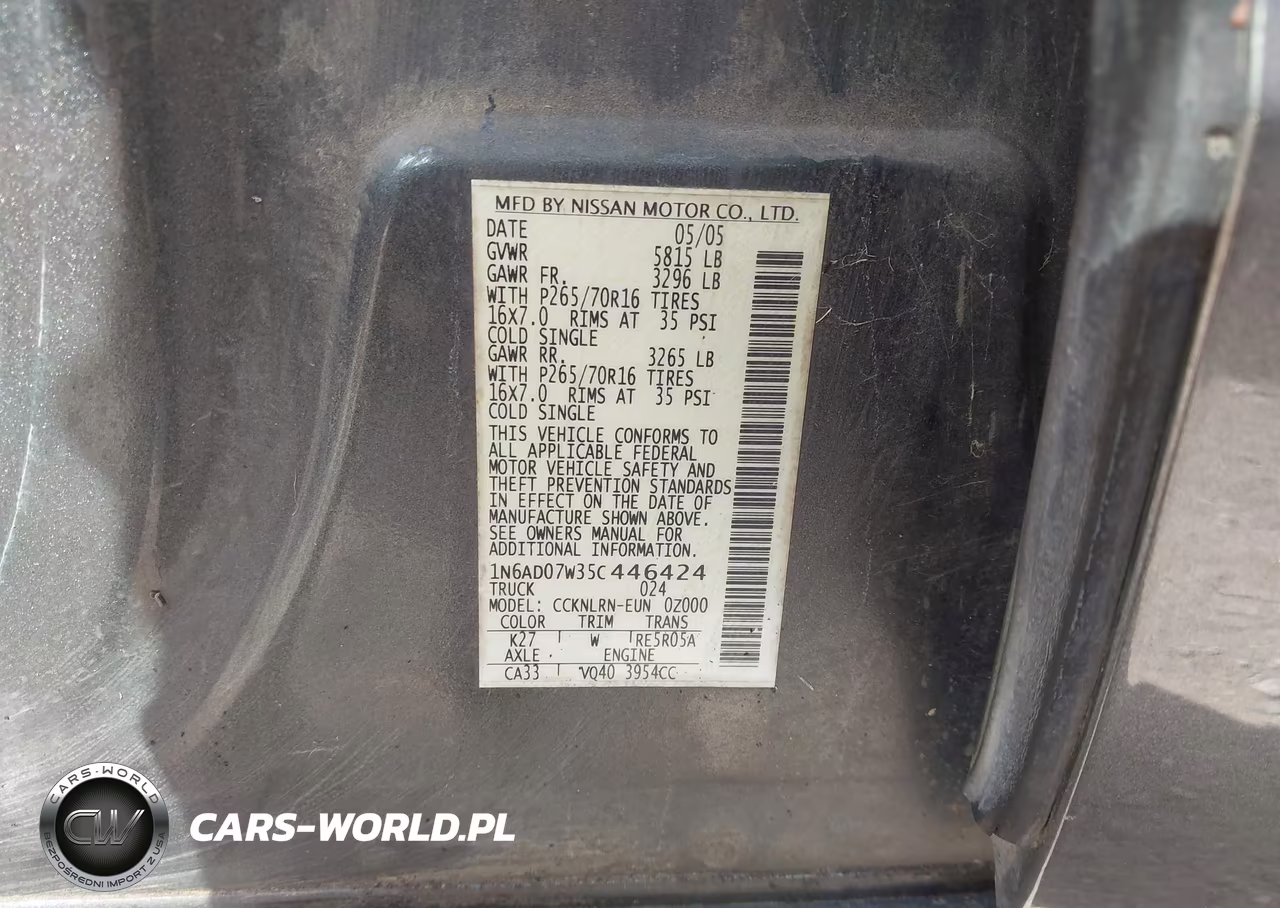 2005 Nissan Frontier Se VIN:1N6AD07W35C446424 - 9