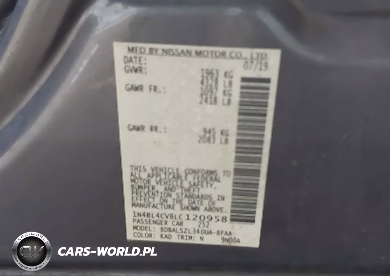 2020 Nissan Altima Sr Fwd VIN:1N4BL4CV8LC120958 - 9