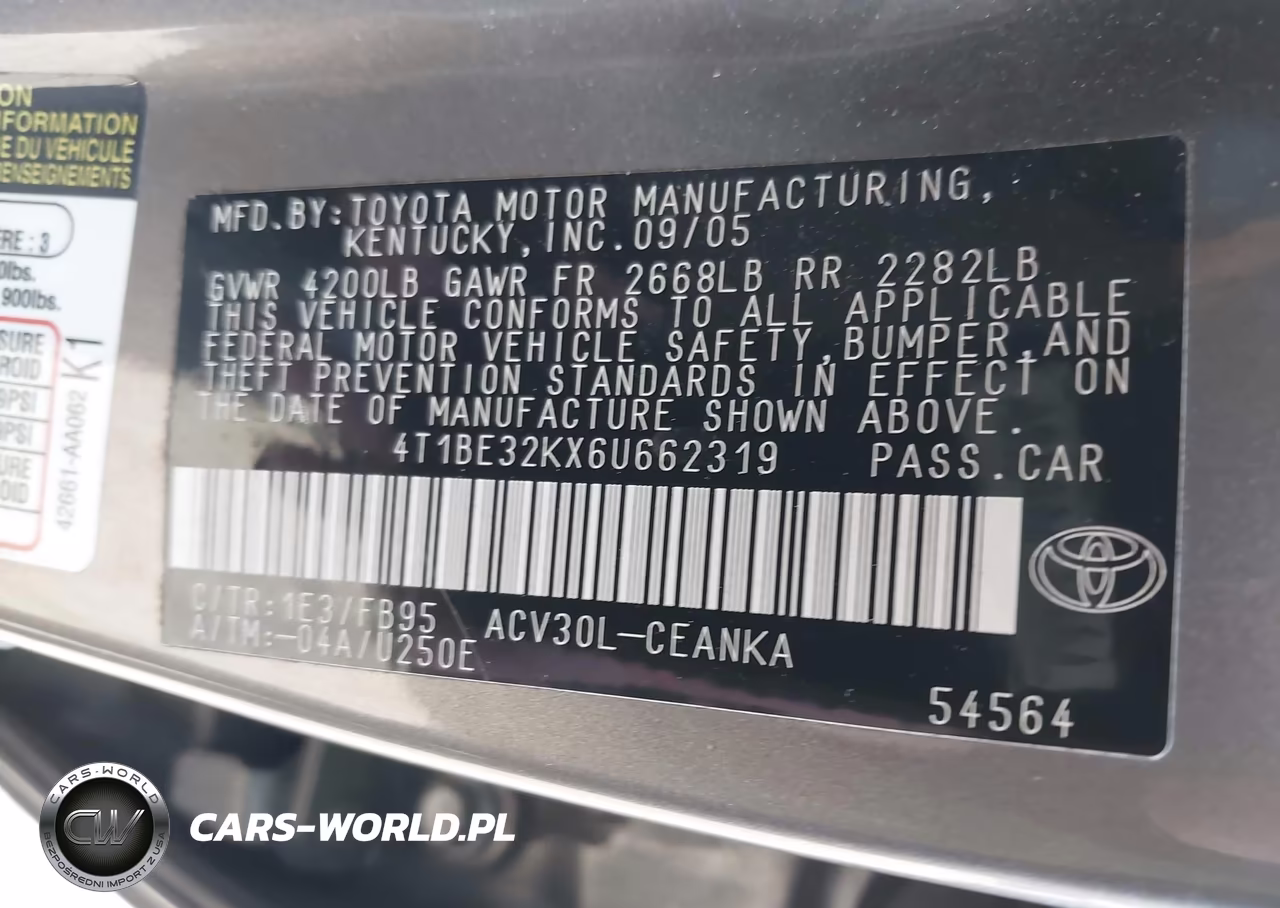 2006 Toyota Camry Std VIN:4T1BE32KX6U662319 - 9