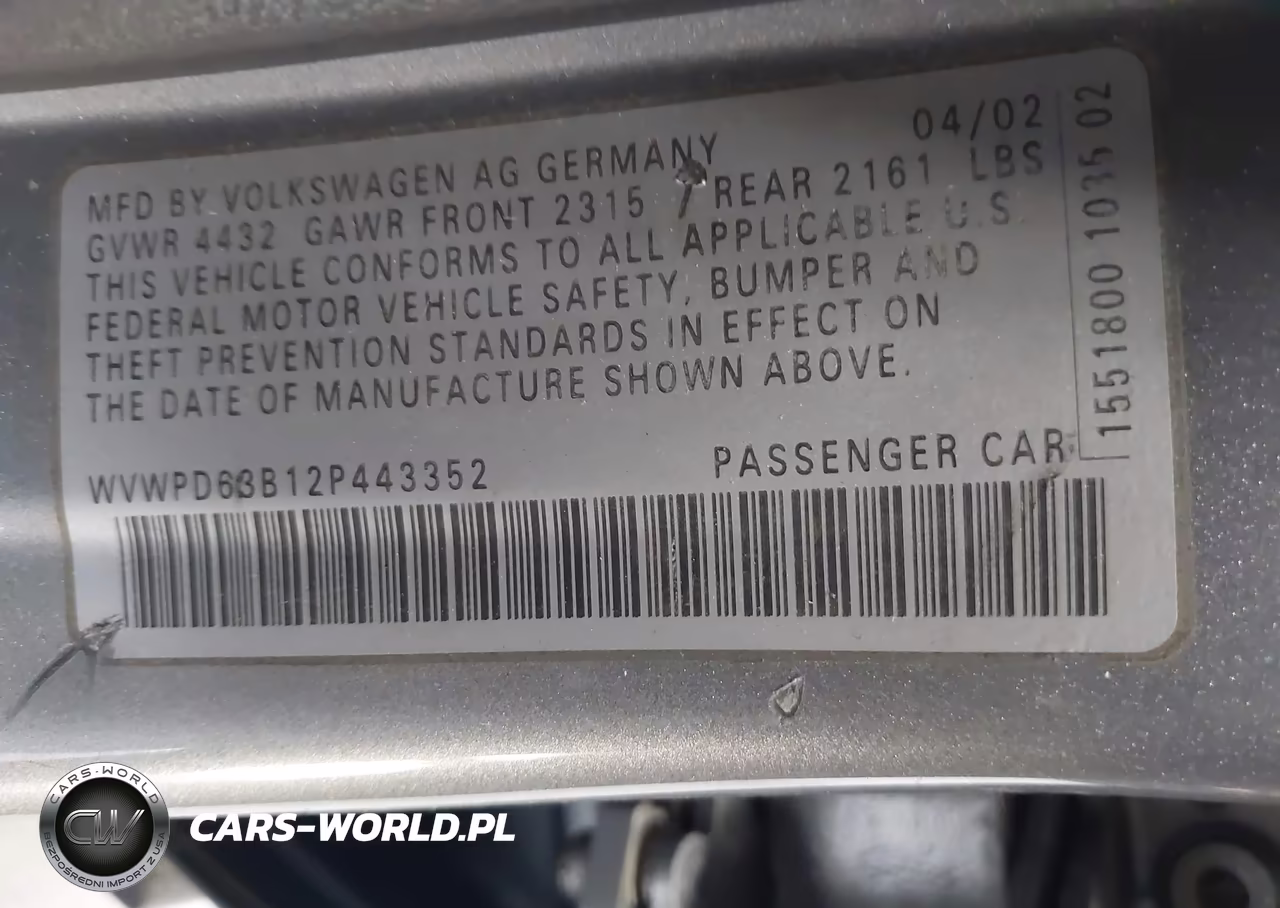 2002 Volkswagen Passat Gls VIN:WVWPD63B12P443352 - 9