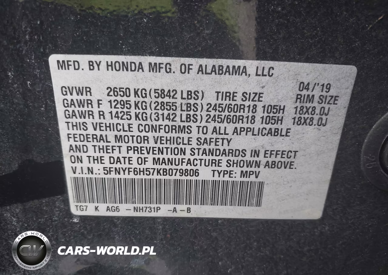2019 Honda Pilot Ex-L VIN:5FNYF6H57KB079806 - 9