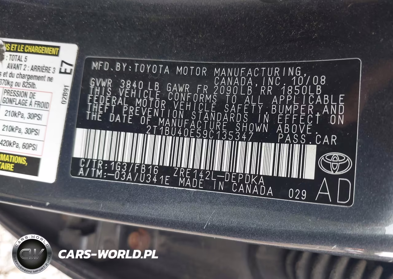 2009 Toyota Corolla Le VIN:2T1BU40E59C135347 - 9