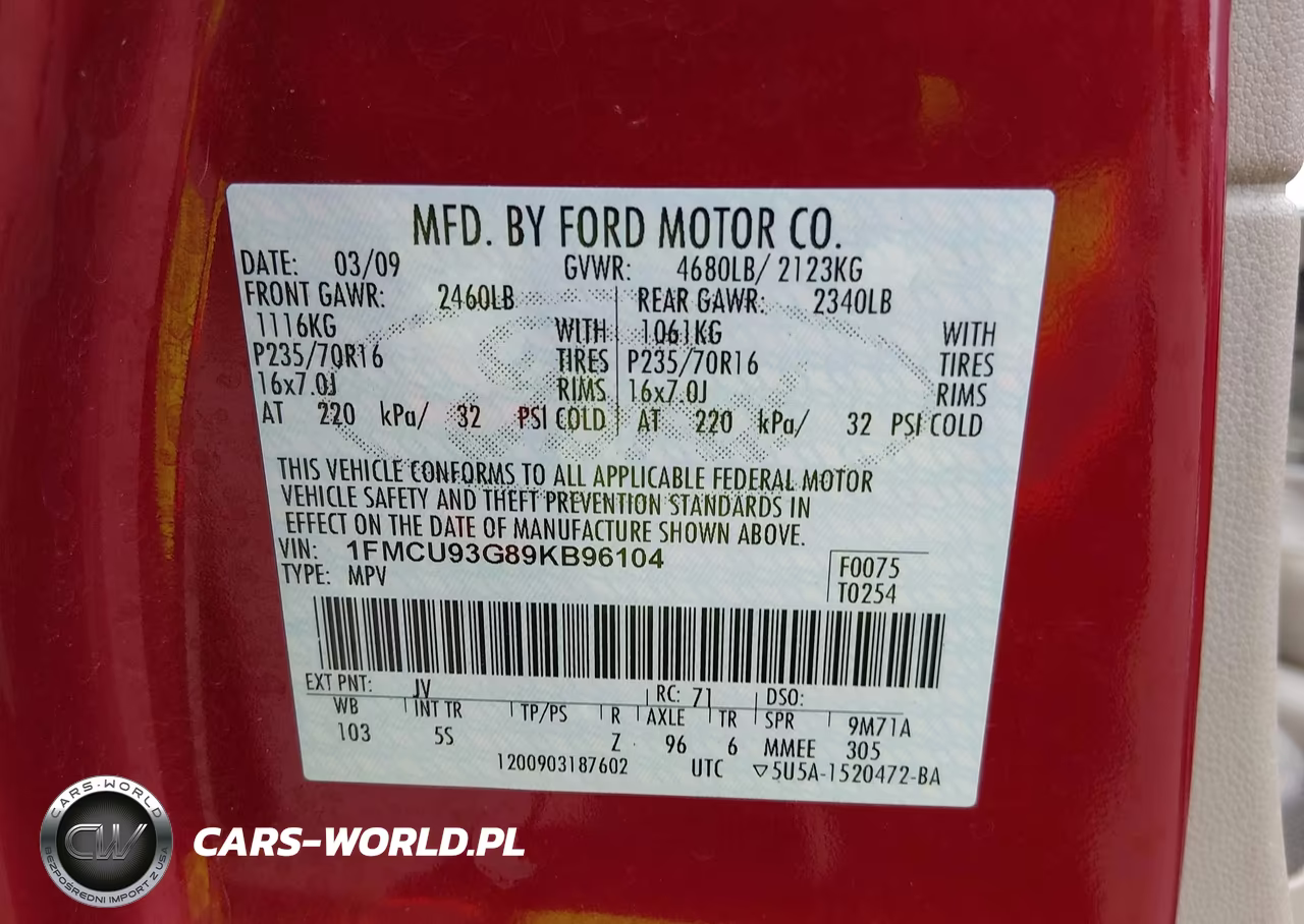 2009 Ford Escape Xlt VIN:1FMCU93G89KB96104 - 9