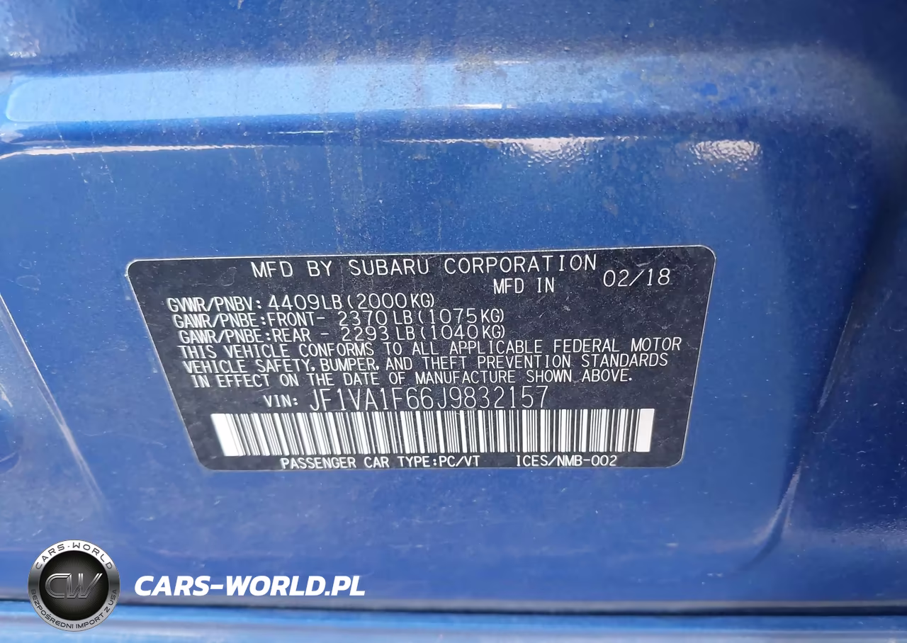 2018 Subaru Wrx Limited VIN:JF1VA1F66J9832157 - 9