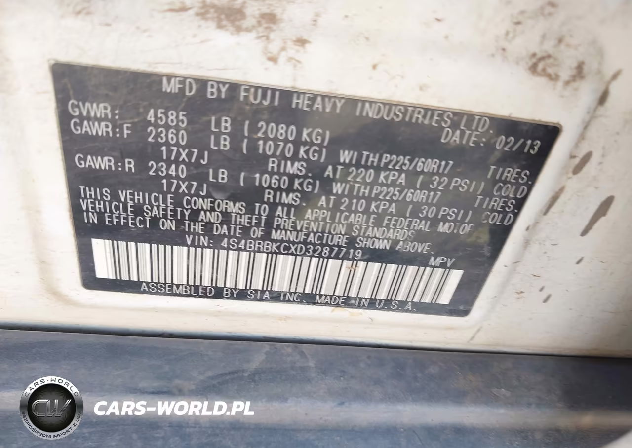 2013 Subaru Outback 2.5I Limited VIN:4S4BRBKCXD3287719 - 9