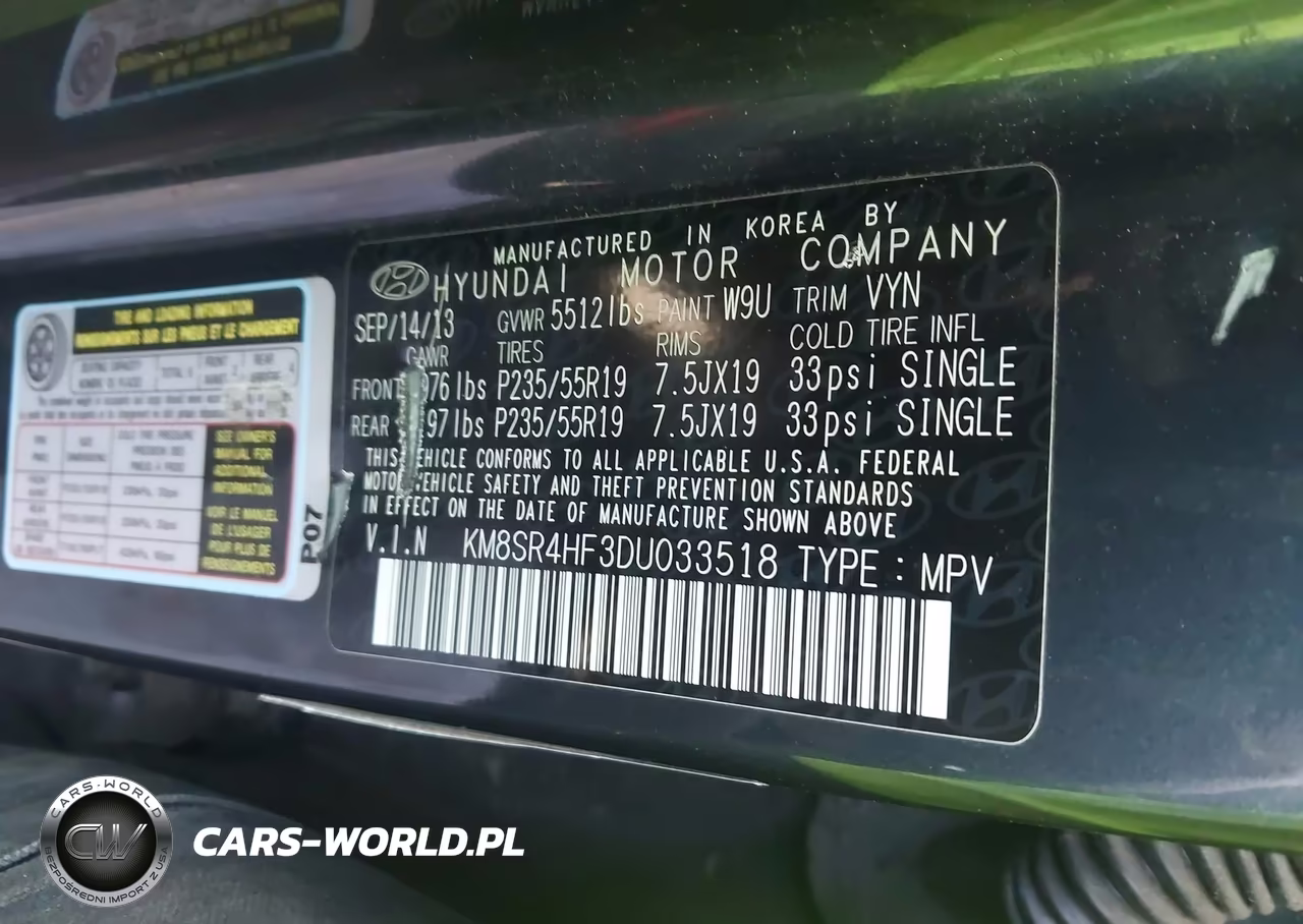 2013 Hyundai Santa Fe Limited VIN:KM8SR4HF3DU033518 - 9