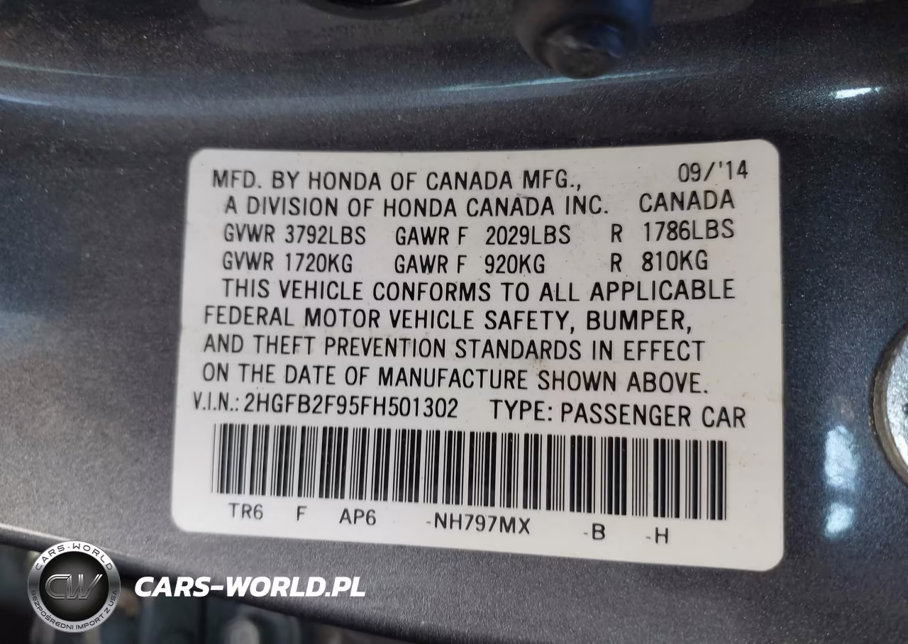 2015 Honda Civic Ex-L VIN:2HGFB2F95FH501302 - 9