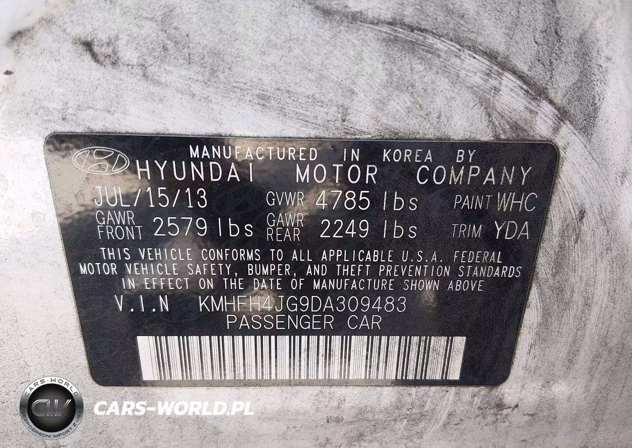2013 Hyundai Azera VIN:KMHFH4JG9DA309483 - 9