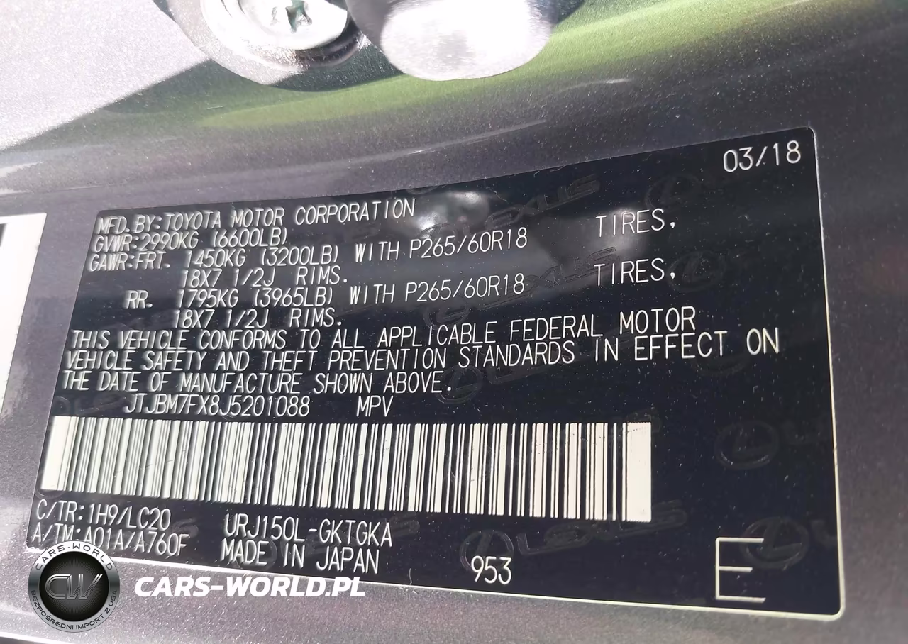 2018 Lexus Gx 460 VIN:JTJBM7FX8J5201088 - 9