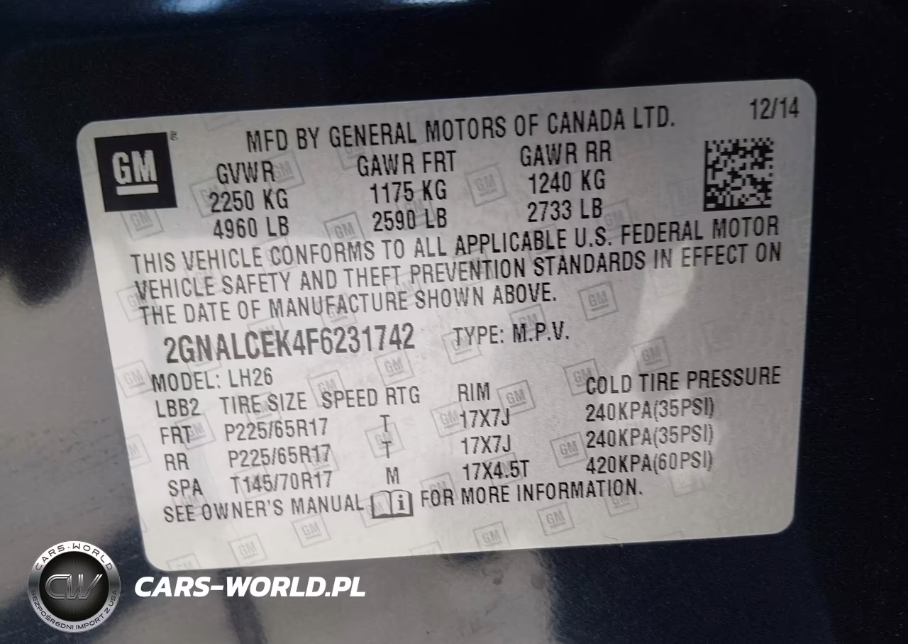 2015 Chevrolet Equinox 2Lt VIN:2GNALCEK4F6231742 - 12