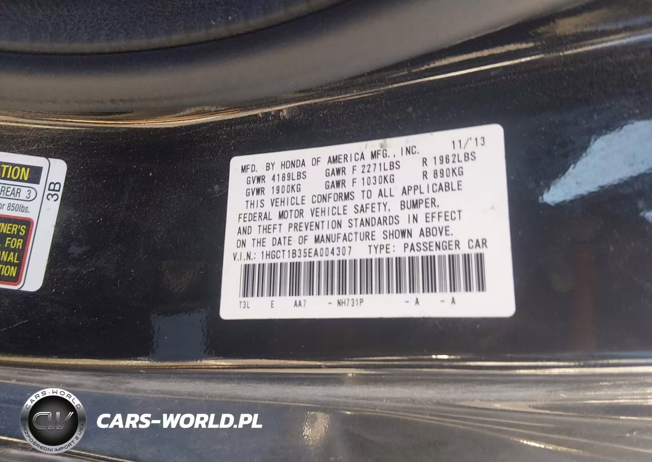 2014 Honda Accord Lx-S VIN:1HGCT1B35EA004307 - 9