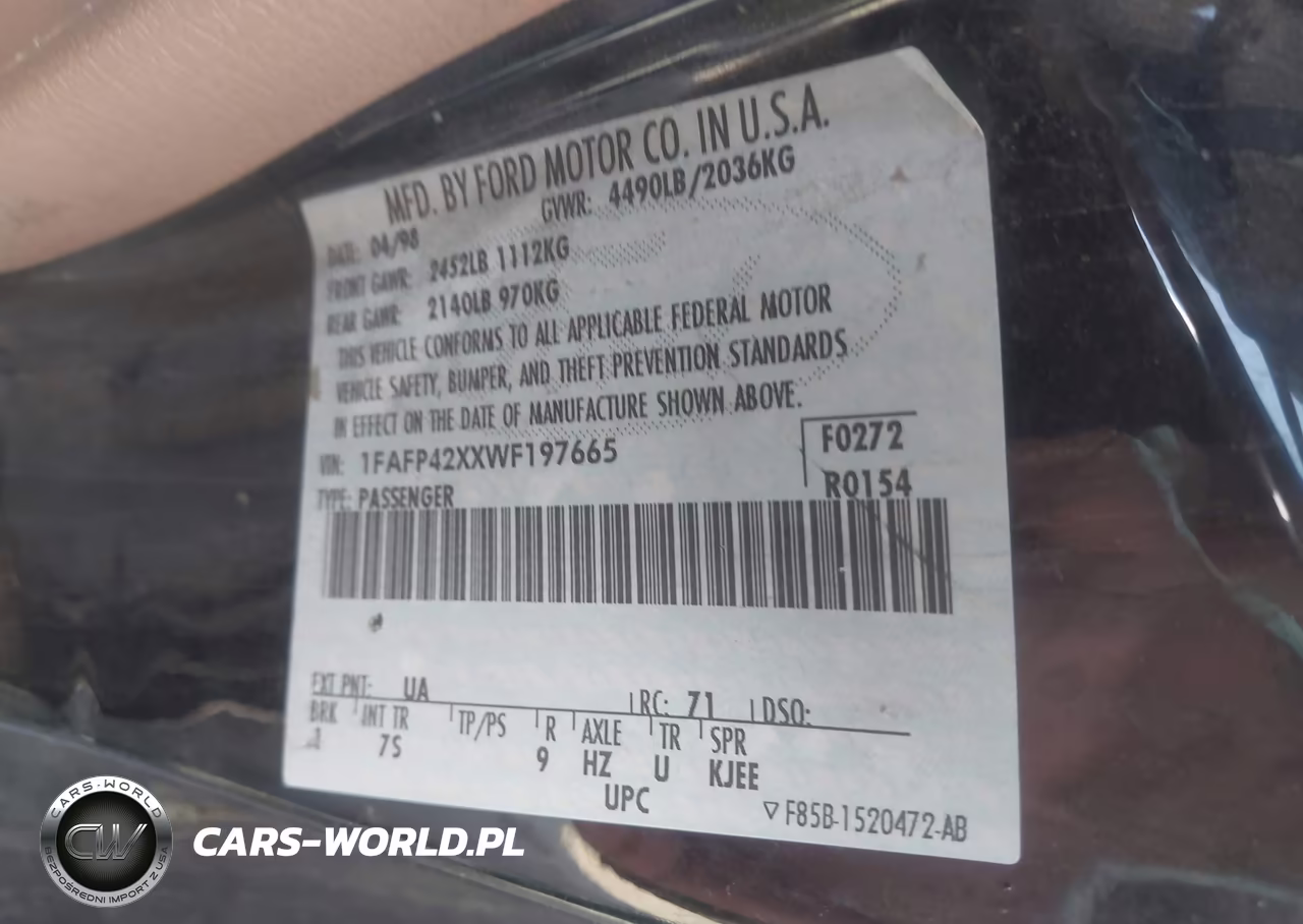 1998 Ford Mustang Gt VIN:1FAFP42XXWF197665 - 9