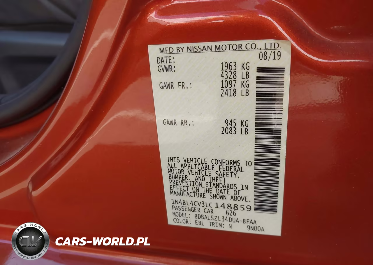 2020 Nissan Altima Sr Fwd VIN:1N4BL4CV3LC148859 - 9