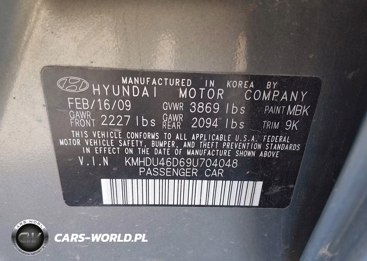 2009 Hyundai Elantra Gls VIN:KMHDU46D69U704048 - 9