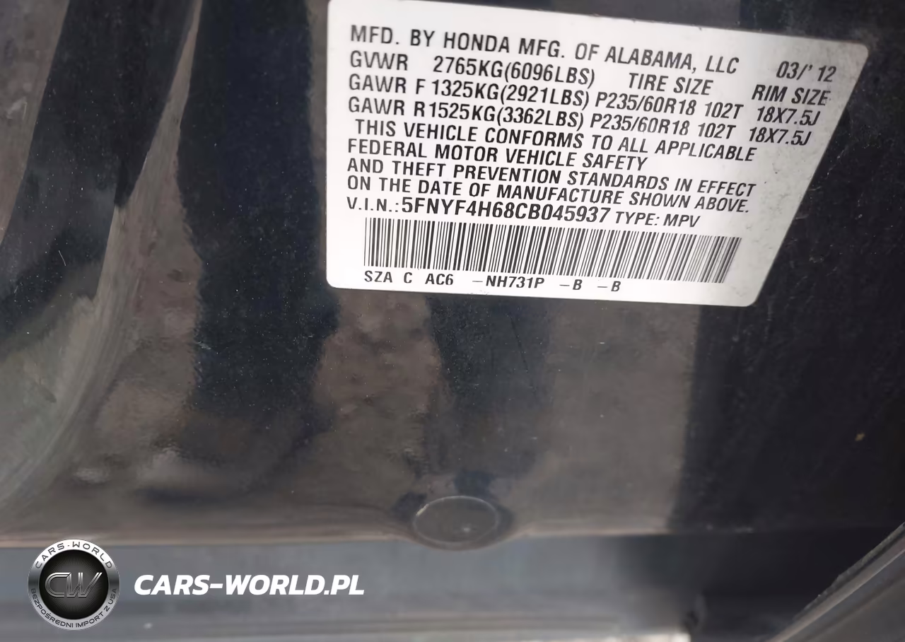 2012 Honda Pilot Ex-L VIN:5FNYF4H68CB045937 - 9