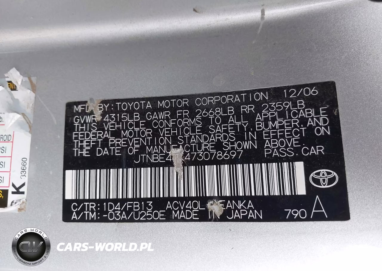 2007 Toyota Camry Le VIN:JTNBE46K473078697 - 9