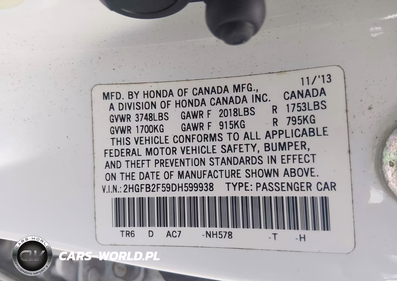 HONDA CIVIC LX VIN:2HGFB2F59DH599938 - 9