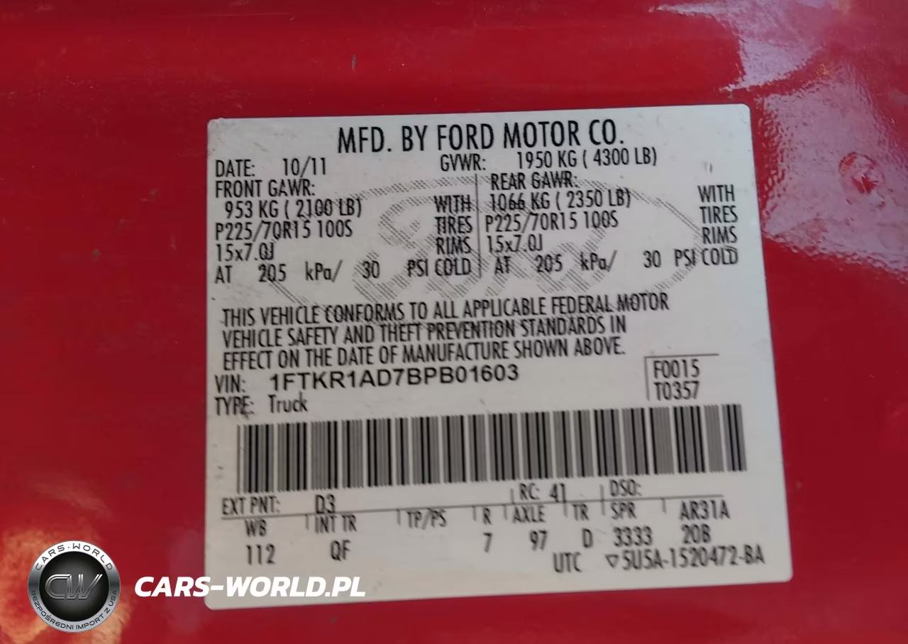 2011 Ford Ranger Xl VIN:1FTKR1AD7BPB01603 - 9