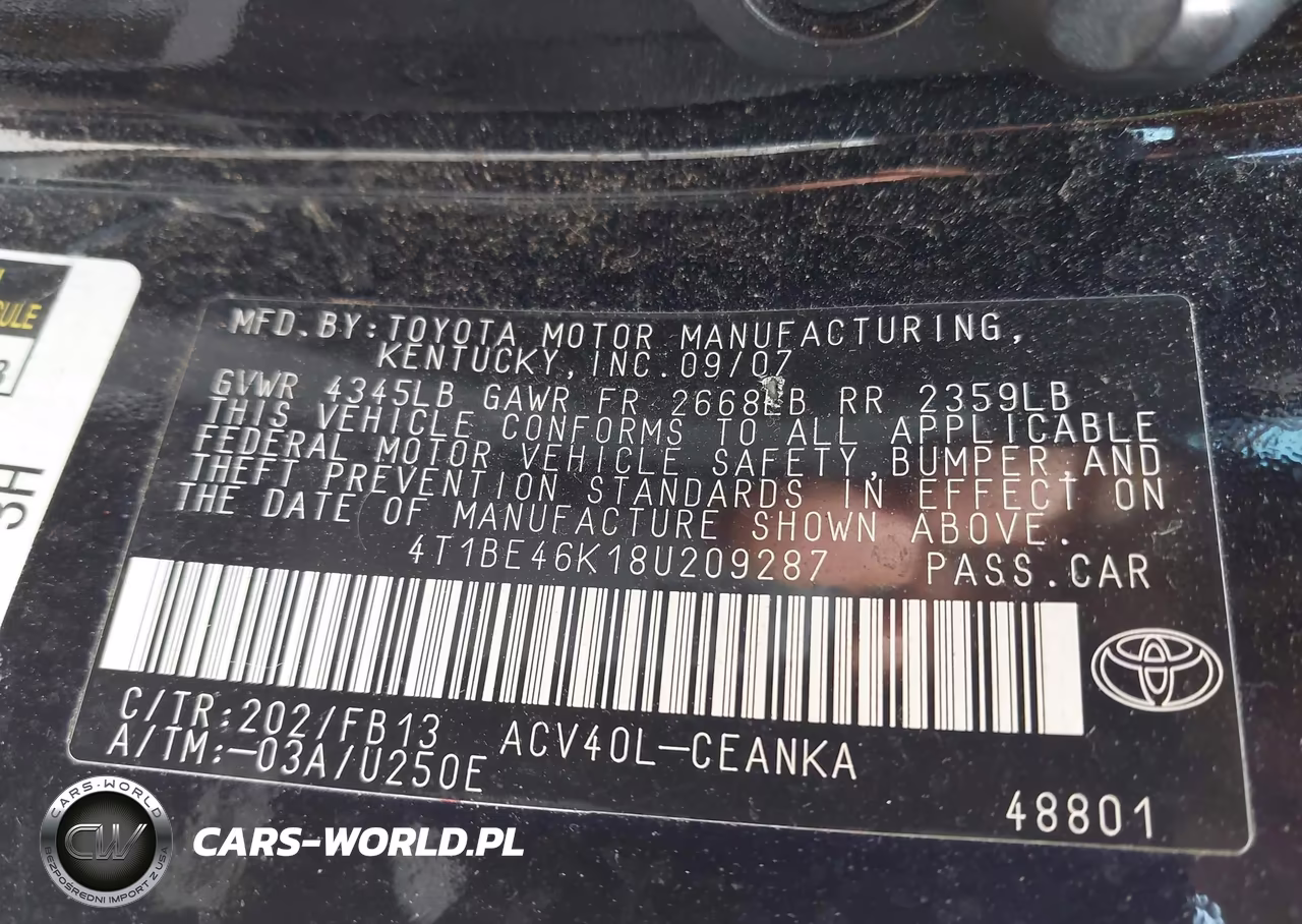 2008 Toyota Camry Le VIN:4T1BE46K18U209287 - 9