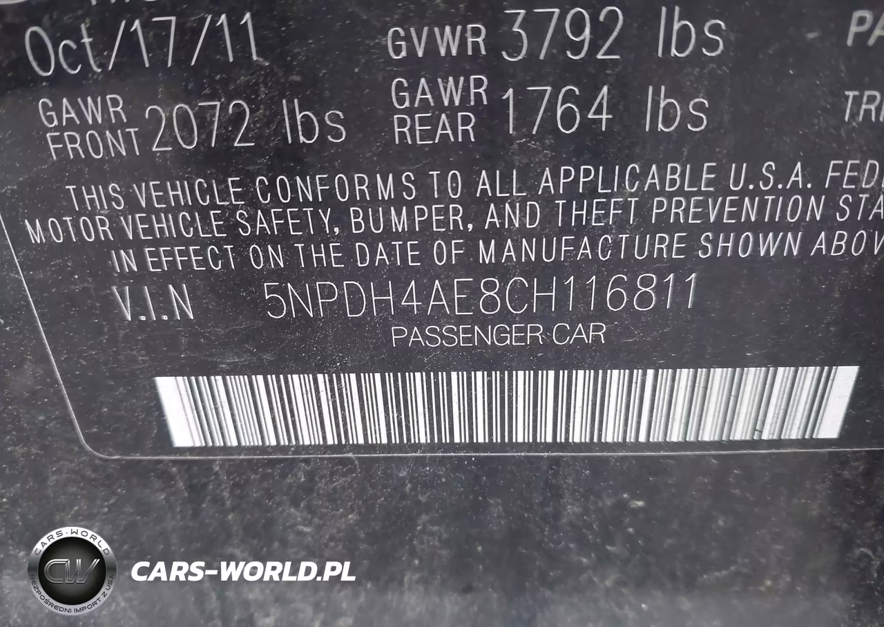 2012 Hyundai Elantra Gls VIN:5NPDH4AE8CH116811 - 9
