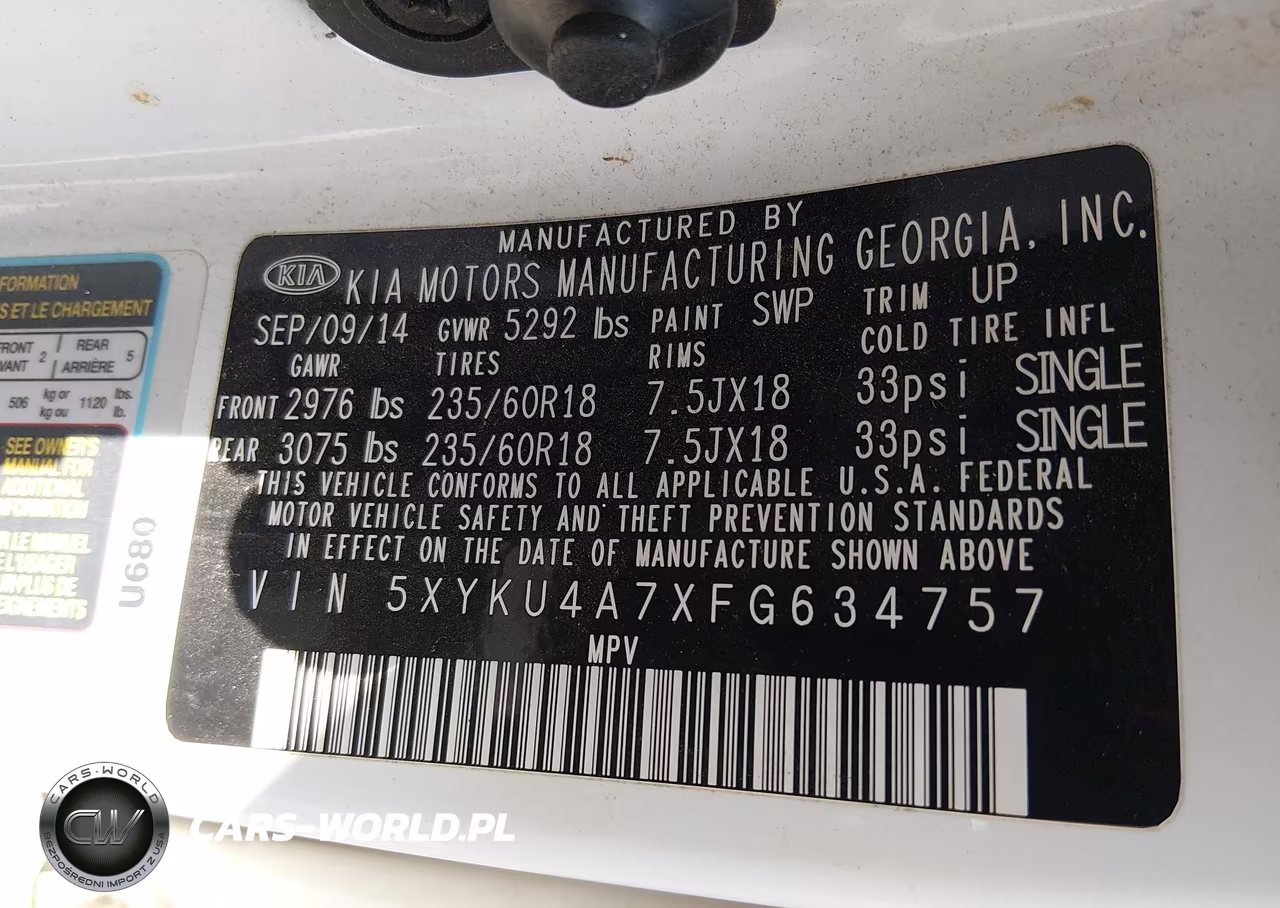 2015 Kia Sorento Ex V6 VIN:5XYKU4A7XFG634757 - 9
