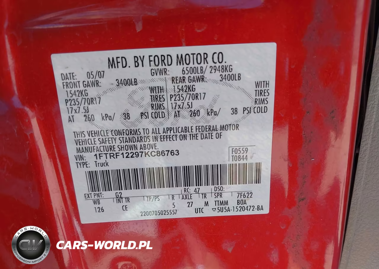 2007 Ford F-150 Stx-Xl-Xlt VIN:1FTRF12297KC86763 - 9