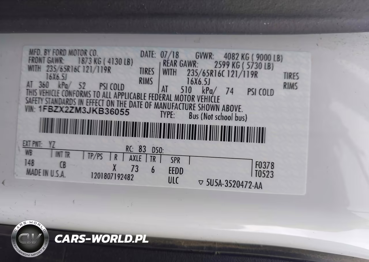 2018 Ford Transit-350 Xl VIN:1FBZX2ZM3JKB36055 - 9
