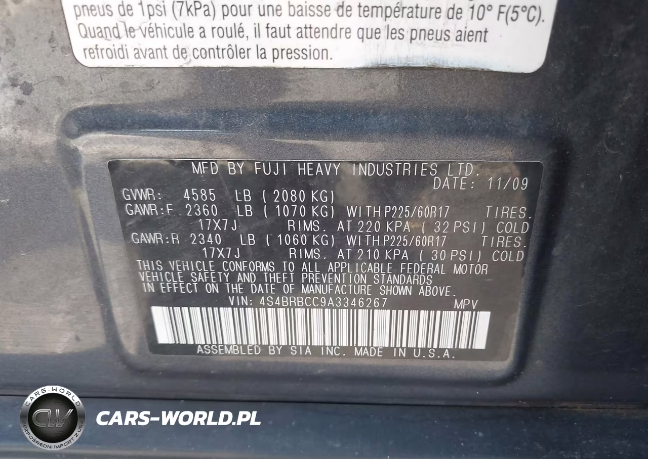 2010 Subaru Outback 2.5I Premium VIN:4S4BRBCC9A3346267 - 9