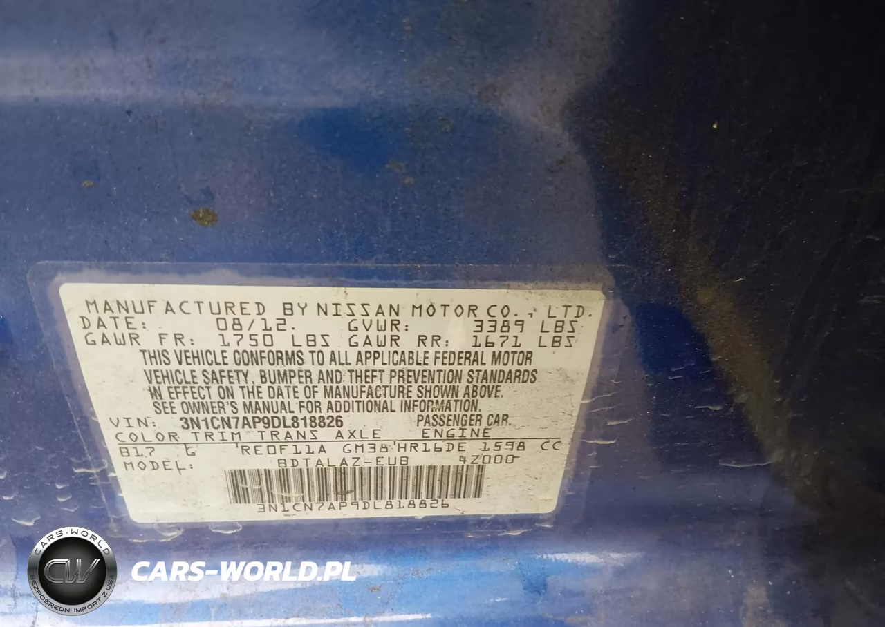 2013 Nissan Versa S Plus VIN:3N1CN7AP9DL818826 - 9