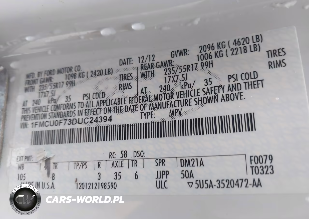 2013 Ford Escape S VIN:1FMCU0F73DUC24394 - 9