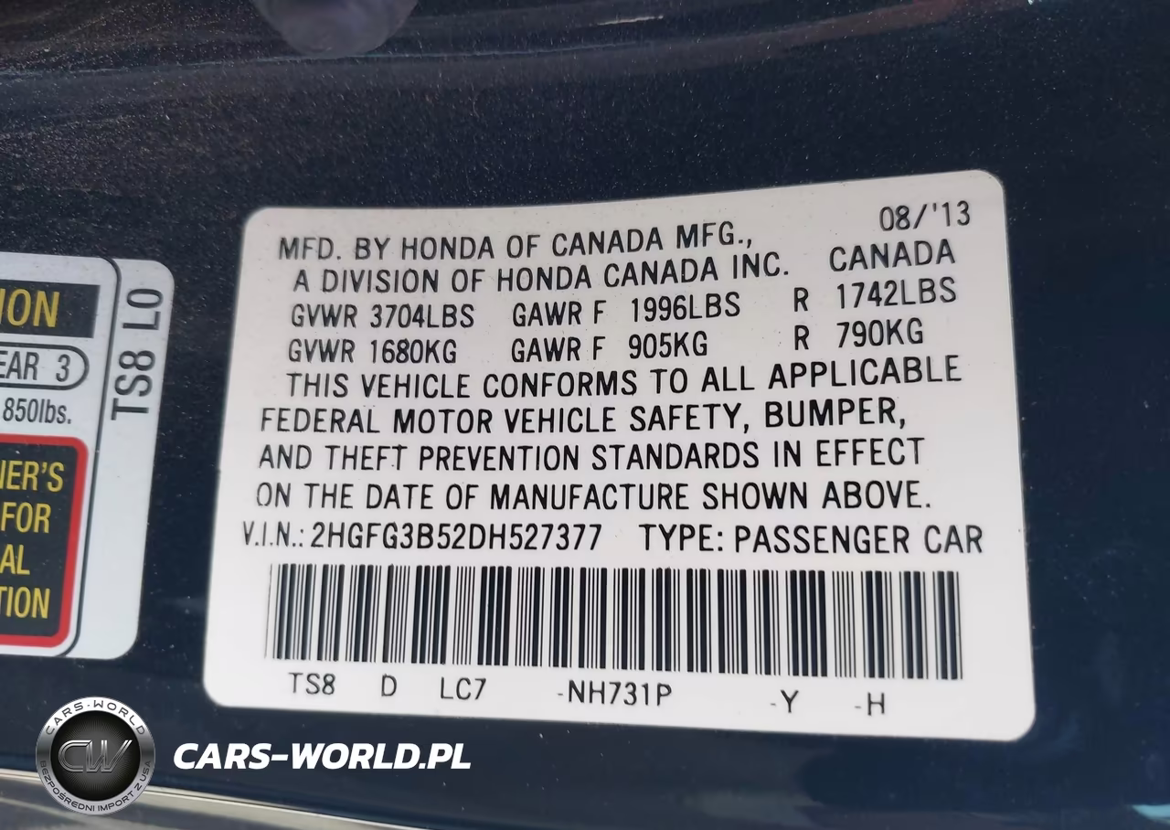 2013 Honda Civic Lx VIN:2HGFG3B52DH527377 - 9