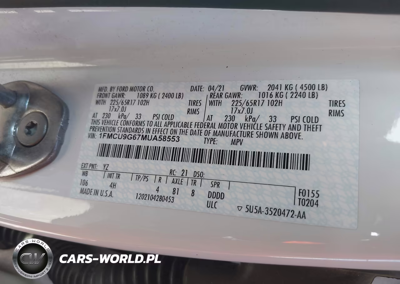 2021 Ford Escape Se VIN:1FMCU9G67MUA58553 - 9
