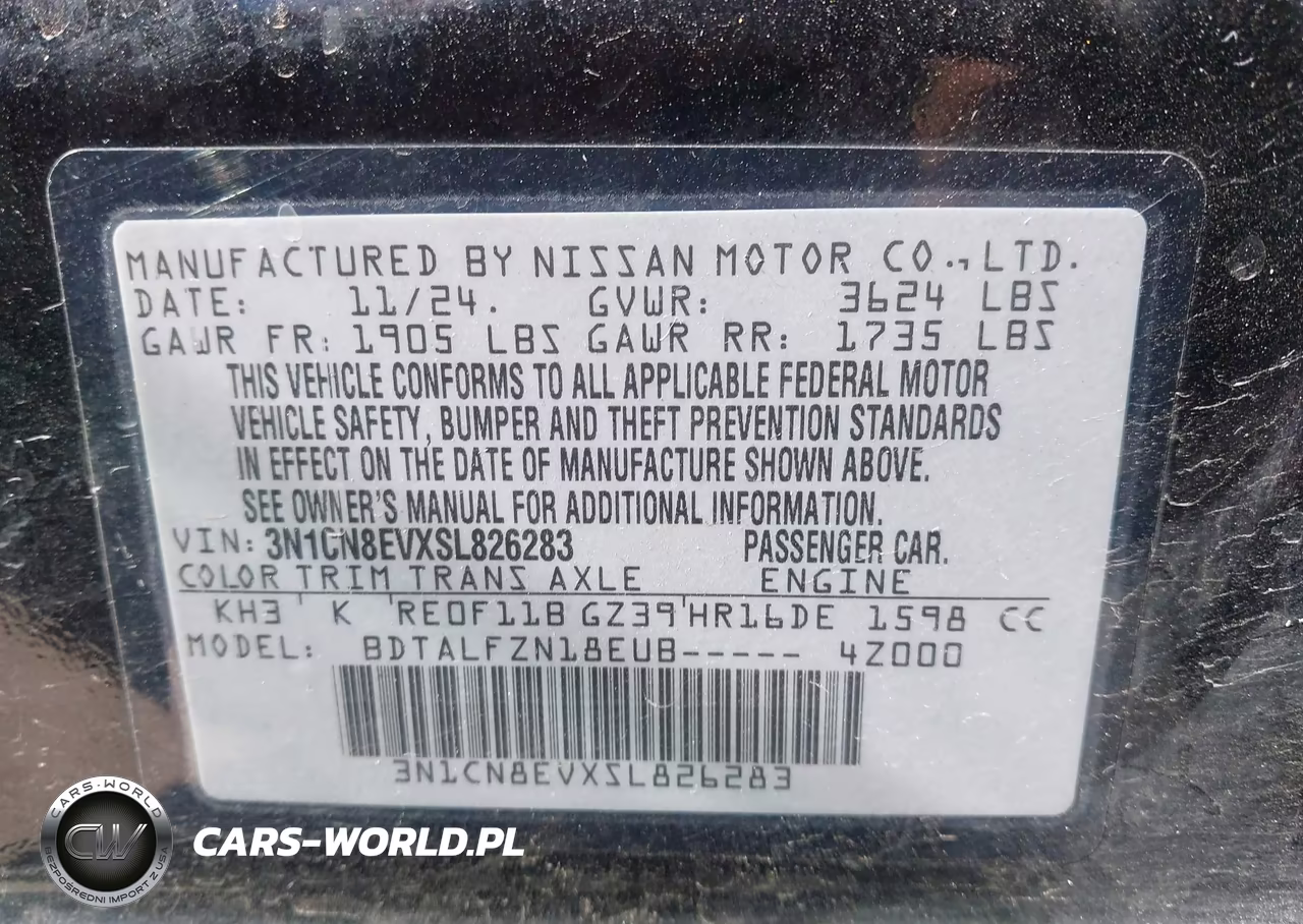 2025 Nissan Versa 1.6 Sv VIN:3N1CN8EVXSL826283 - 9