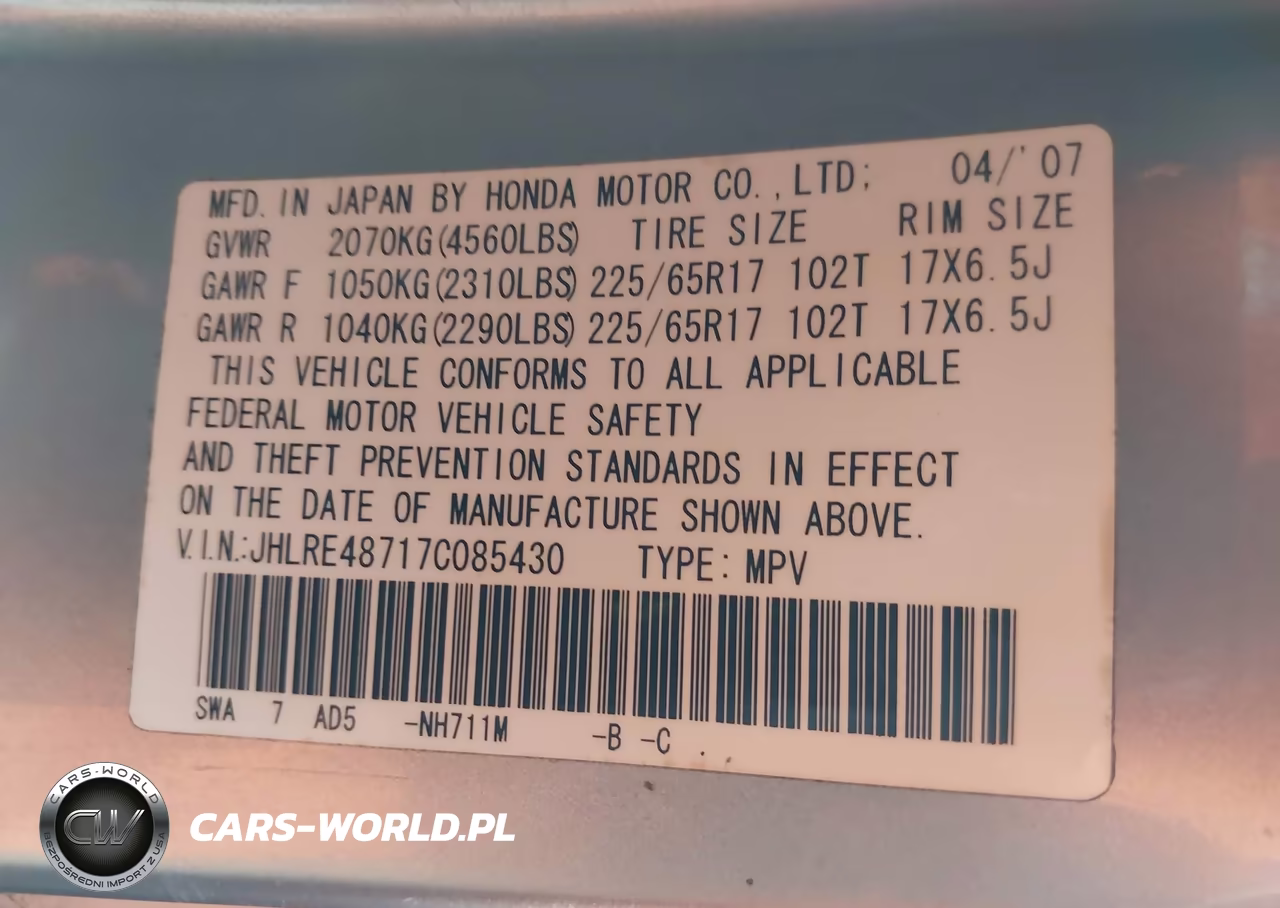 2007 Honda Cr-V Ex-L VIN:JHLRE48717C085430 - 9