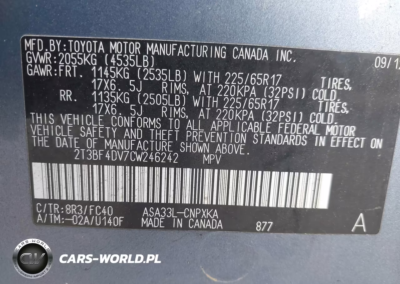 2012 Toyota Rav4 VIN:2T3BF4DV7CW246242 - 9
