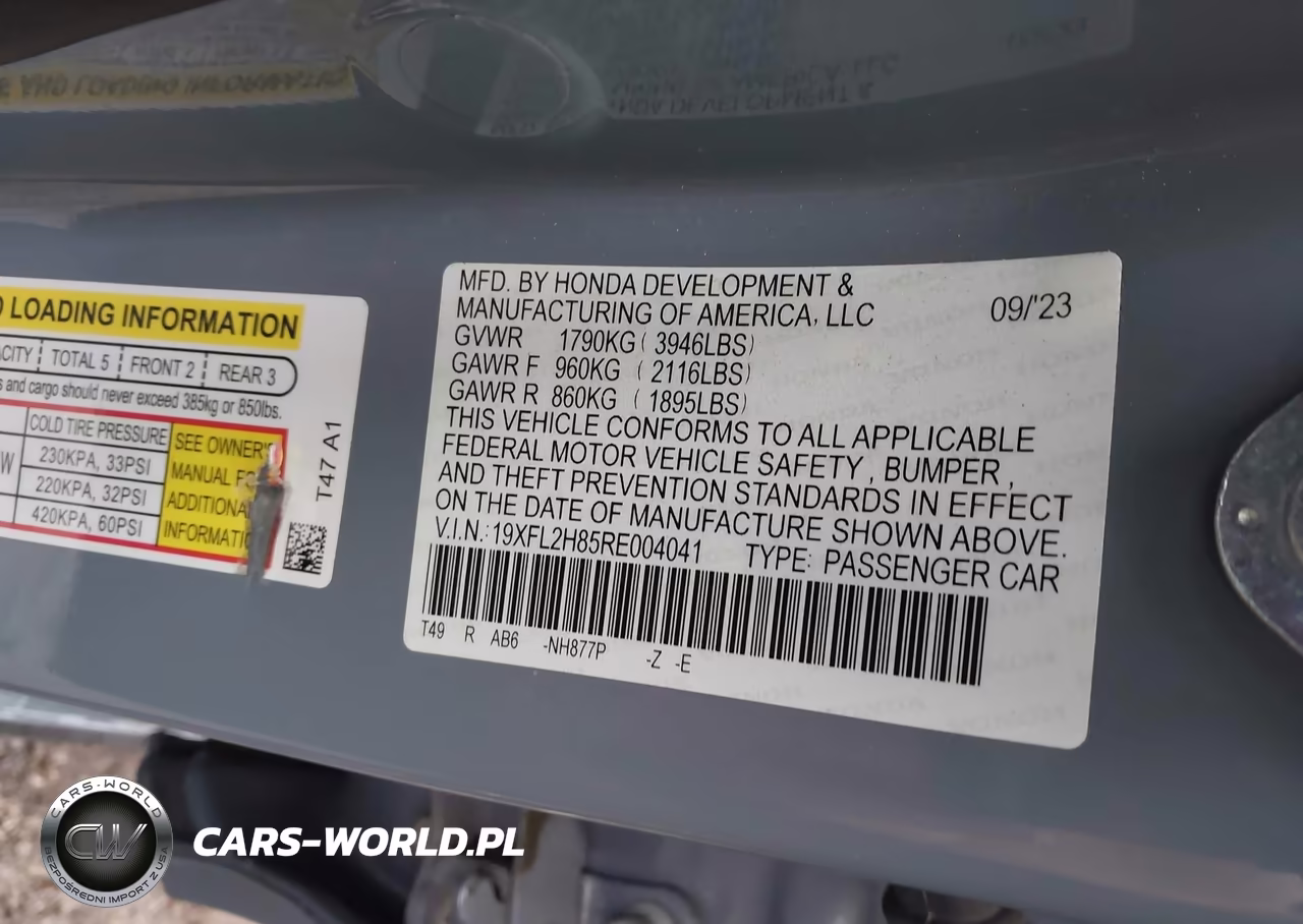 2024 Honda Civic Sport VIN:19XFL2H85RE004041 - 9
