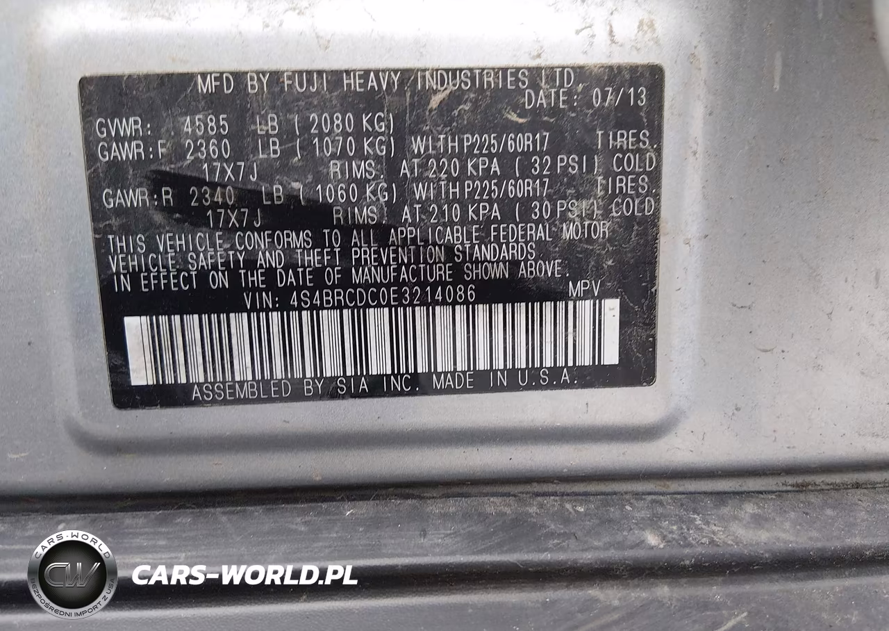 2014 Subaru Outback 2.5I Premium VIN:4S4BRCDC0E3214086 - 9